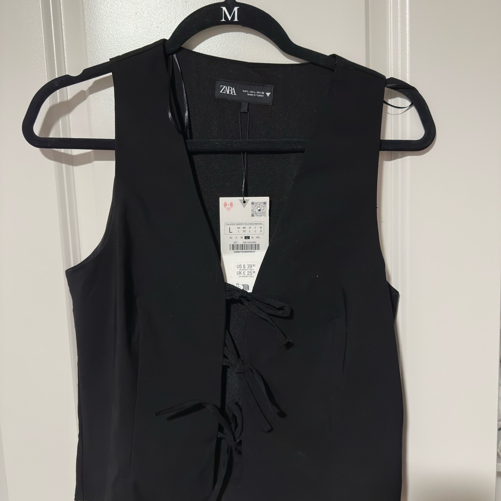 Zara Elegant Black Lace-Up Blouse